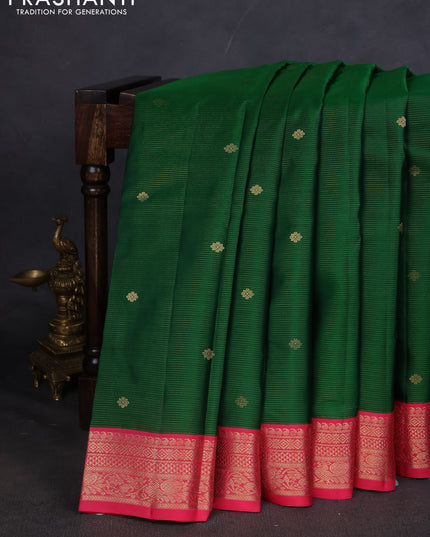 Pure kanchipuram silk saree green and pink shade with allover vairaosi pattern & buttas and zari woven korvai border