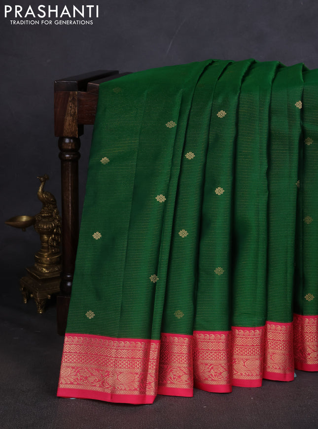 Pure kanchipuram silk saree green and pink shade with allover vairaosi pattern & buttas and zari woven korvai border