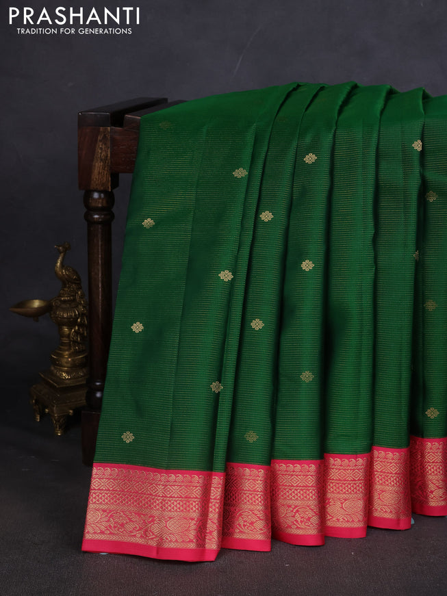 Pure kanchipuram silk saree green and pink shade with allover vairaosi pattern & buttas and zari woven korvai border