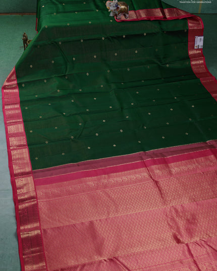 Pure kanchipuram silk saree green and pink shade with allover vairaosi pattern & buttas and zari woven korvai border