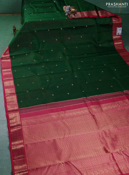 Pure kanchipuram silk saree green and pink shade with allover vairaosi pattern & buttas and zari woven korvai border