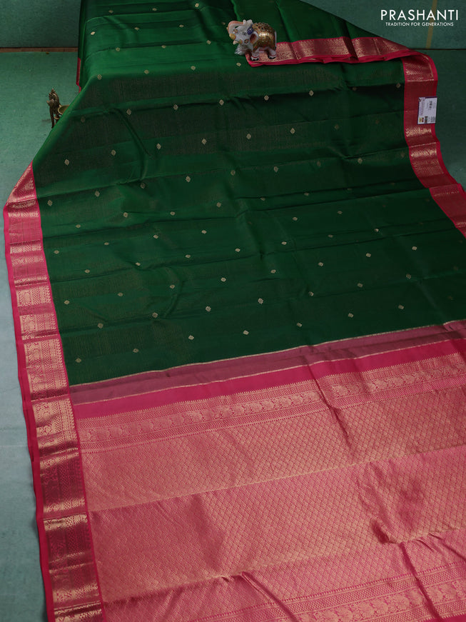 Pure kanchipuram silk saree green and pink shade with allover vairaosi pattern & buttas and zari woven korvai border