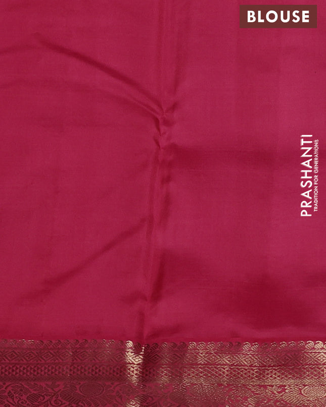 Pure kanchipuram silk saree green and pink shade with allover vairaosi pattern & buttas and zari woven korvai border