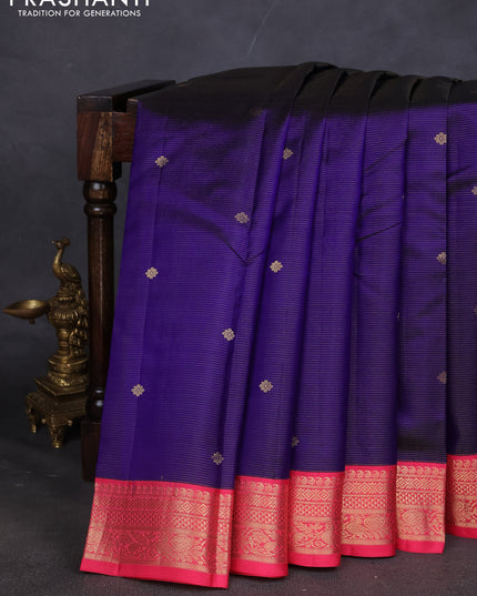 Pure kanchipuram silk saree blue and pink shade with allover vairaosi pattern & buttas and zari woven korvai border