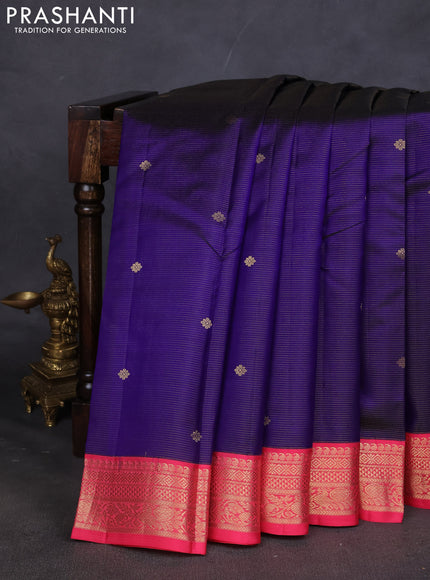 Pure kanchipuram silk saree blue and pink shade with allover vairaosi pattern & buttas and zari woven korvai border
