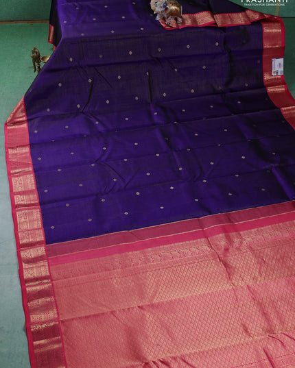 Pure kanchipuram silk saree blue and pink shade with allover vairaosi pattern & buttas and zari woven korvai border