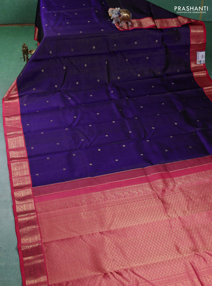 Pure kanchipuram silk saree blue and pink shade with allover vairaosi pattern & buttas and zari woven korvai border
