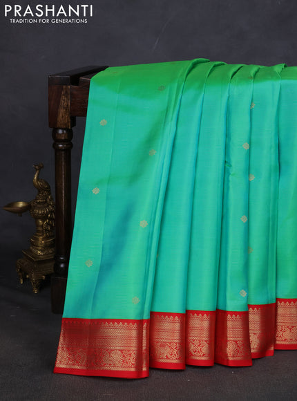 Pure kanchipuram silk saree teal green and red with allover vairaosi pattern and zari woven korvai border