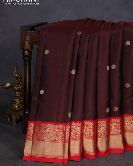 Pure kanchipuram silk saree deep maroon and red with zari woven buttas and zari woven korvai border