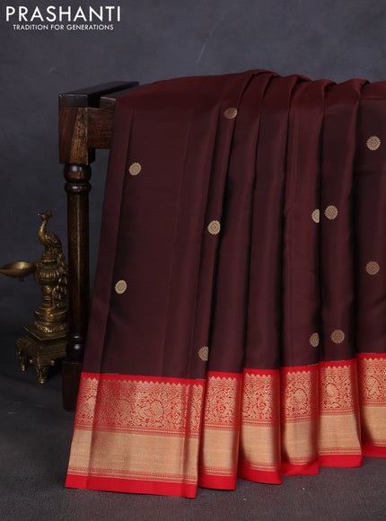 Pure kanchipuram silk saree deep maroon and red with zari woven buttas and zari woven korvai border