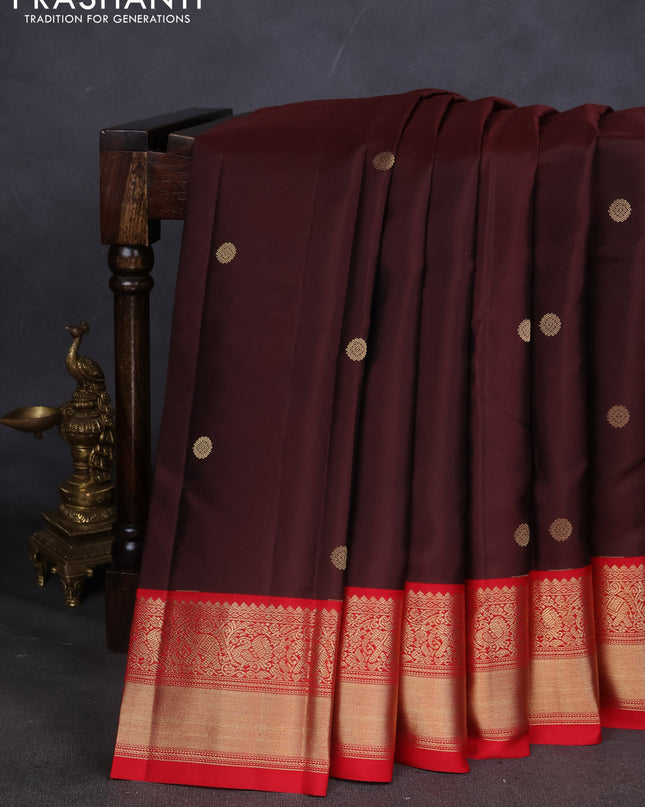 Pure kanchipuram silk saree deep maroon and red with zari woven buttas and zari woven korvai border