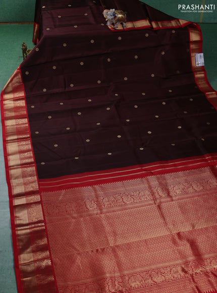 Pure kanchipuram silk saree deep maroon and red with zari woven buttas and zari woven korvai border