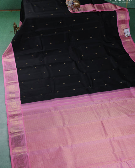 Pure kanchipuram silk saree black and light pink with zari woven buttas and zari woven korvai border