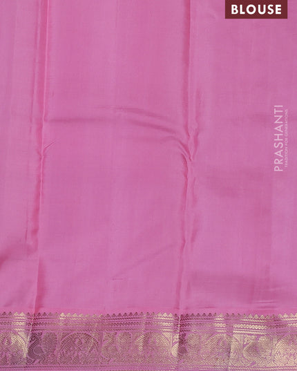 Pure kanchipuram silk saree black and light pink with zari woven buttas and zari woven korvai border