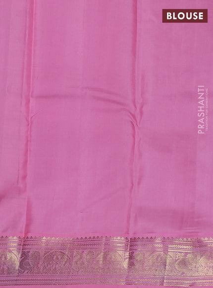 Pure kanchipuram silk saree black and light pink with zari woven buttas and zari woven korvai border