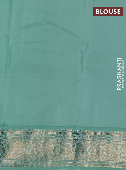 Pure kanchipuram silk saree blue and teal shade with zari woven buttas and zari woven korvai border