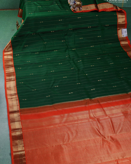 Pure kanchipuram silk saree green and orange with allover zari weaves & buttas and zari woven korvai border