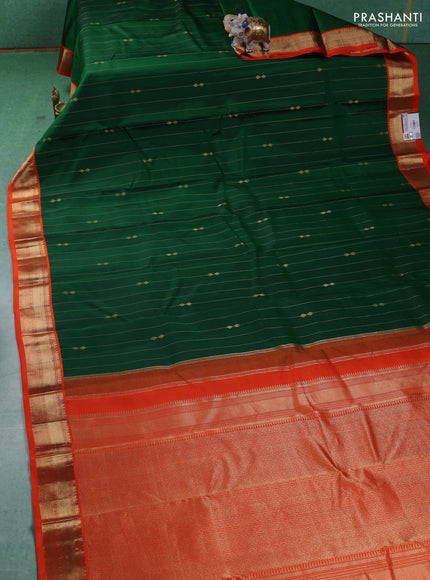 Pure kanchipuram silk saree green and orange with allover zari weaves & buttas and zari woven korvai border