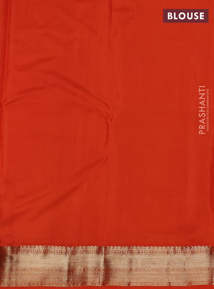 Pure kanchipuram silk saree green and orange with allover zari weaves & buttas and zari woven korvai border