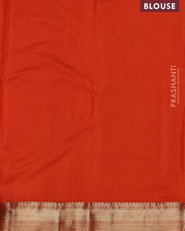 Pure kanchipuram silk saree green and orange with allover zari weaves & buttas and zari woven korvai border
