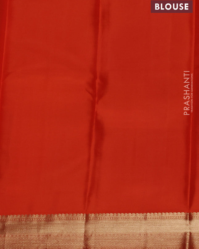 Pure kanchipuram silk saree brown and orange with allover zari weaves & buttas and zari woven korvai border