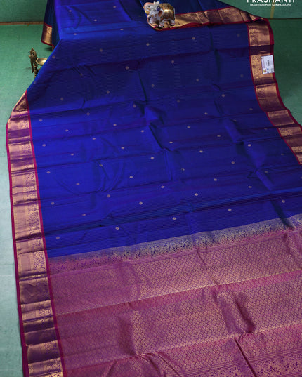 Pure kanchipuram silk saree blue and magenta pink with allover zari weaves & buttas and zari woven korvai border