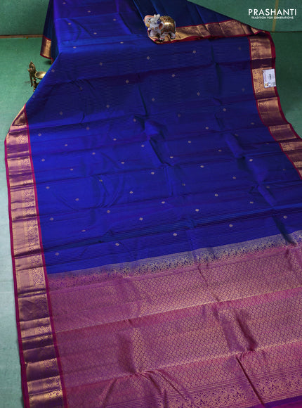 Pure kanchipuram silk saree blue and magenta pink with allover zari weaves & buttas and zari woven korvai border