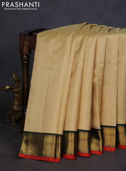 Pure kanchipuram silk saree sandal and green with allover zari weaves and zari woven korvai border