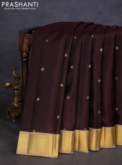 Pure kanchipuram silk saree coffee brown and beige with zari woven buttas and zari woven korvai border