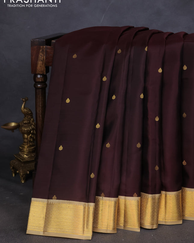 Pure kanchipuram silk saree coffee brown and beige with zari woven buttas and zari woven korvai border