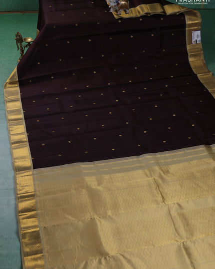 Pure kanchipuram silk saree coffee brown and beige with zari woven buttas and zari woven korvai border