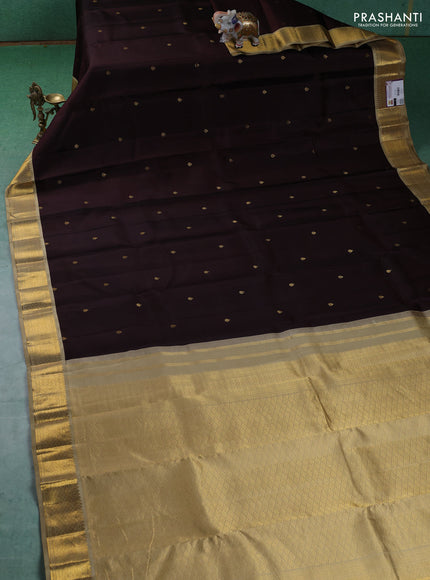 Pure kanchipuram silk saree coffee brown and beige with zari woven buttas and zari woven korvai border