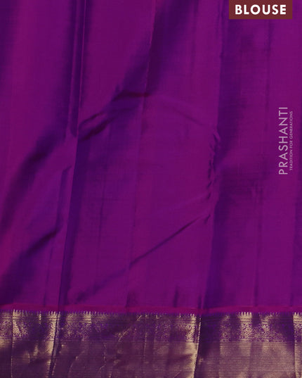 Pure kanchipuram silk saree peacock blue and purple with allover zari checks & buttas and zari woven border
