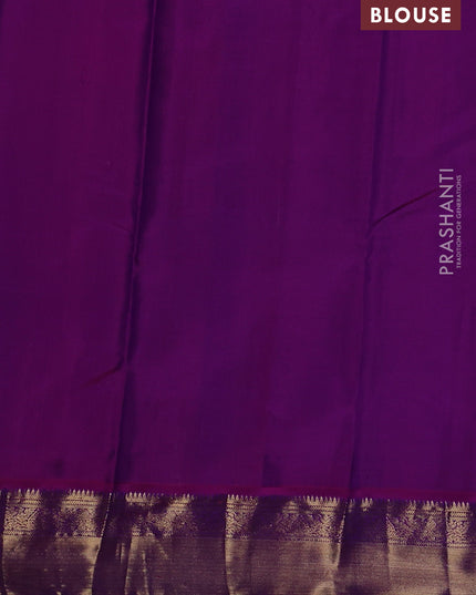 Pure kanchipuram silk saree blue and magenta pink with allover zari checks & buttas and zari woven border