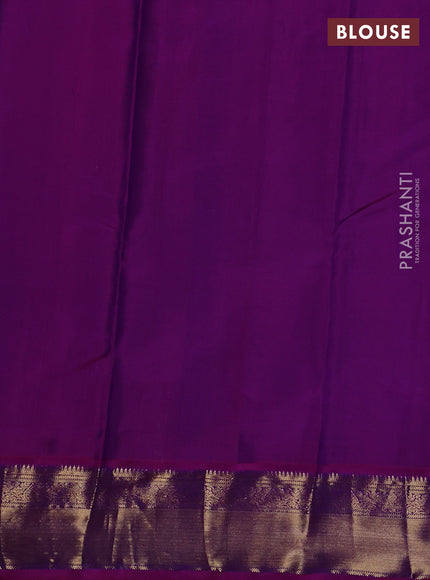 Pure kanchipuram silk saree blue and magenta pink with allover zari checks & buttas and zari woven border