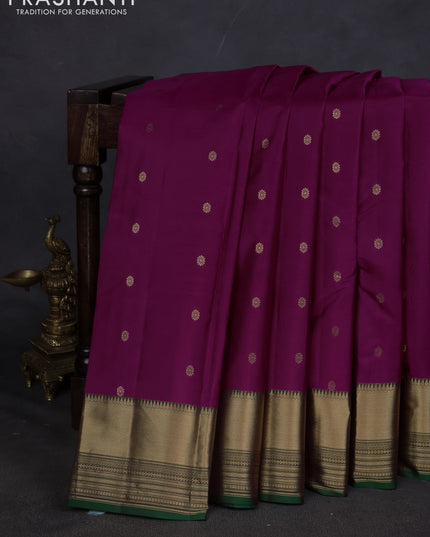 Pure kanchipuram silk saree magenta pink and green with zari woven buttas and zari woven border