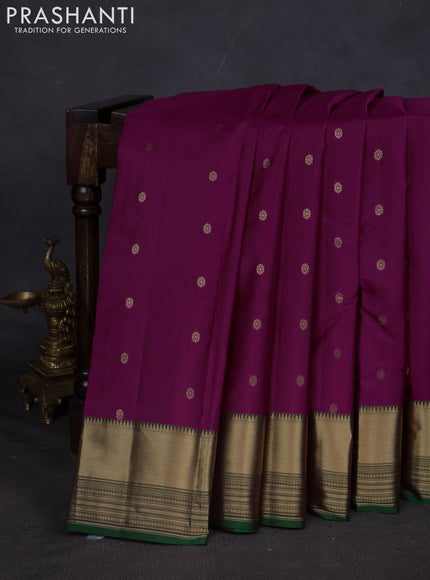 Pure kanchipuram silk saree magenta pink and green with zari woven buttas and zari woven border