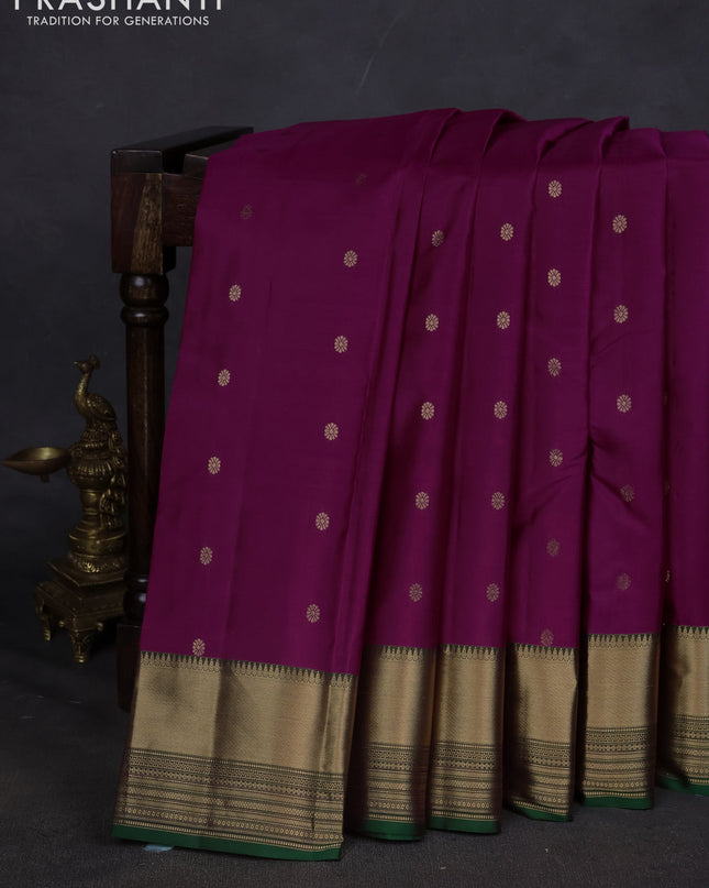 Pure kanchipuram silk saree magenta pink and green with zari woven buttas and zari woven border