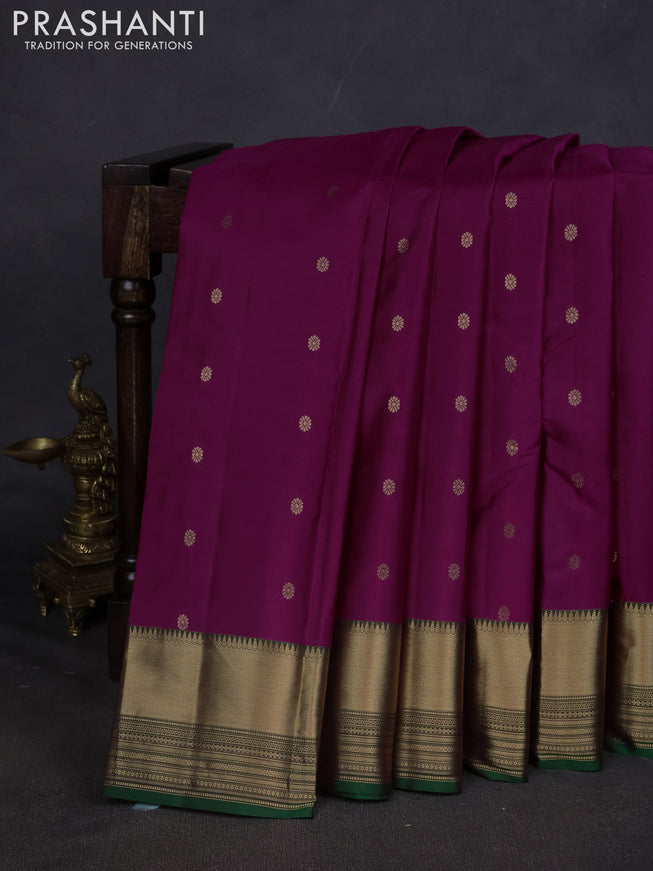 Pure kanchipuram silk saree magenta pink and green with zari woven buttas and zari woven border