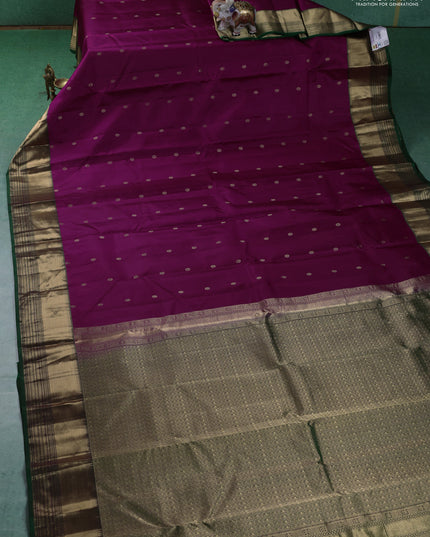 Pure kanchipuram silk saree magenta pink and green with zari woven buttas and zari woven border