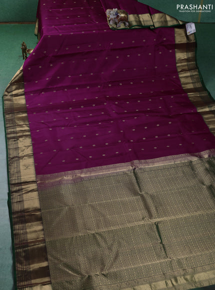 Pure kanchipuram silk saree magenta pink and green with zari woven buttas and zari woven border