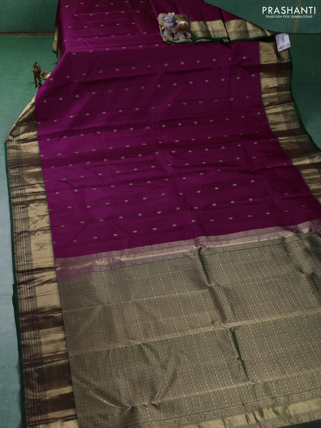 Pure kanchipuram silk saree magenta pink and green with zari woven buttas and zari woven border