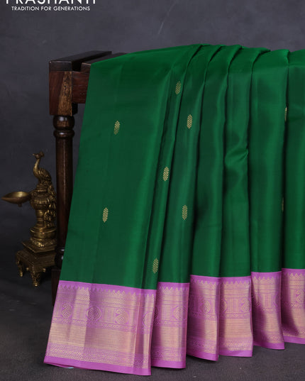 Pure kanchipuram silk saree green and lavender with zari woven buttas and zari woven korvai border