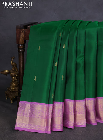 Pure kanchipuram silk saree green and lavender with zari woven buttas and zari woven korvai border