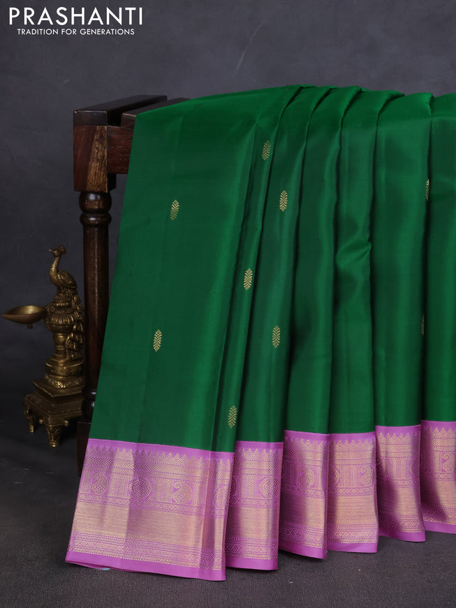 Pure kanchipuram silk saree green and lavender with zari woven buttas and zari woven korvai border