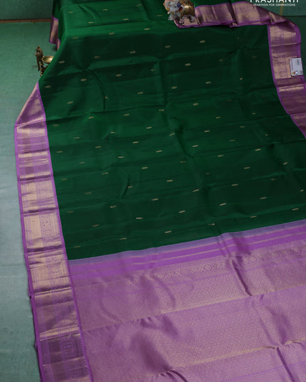 Pure kanchipuram silk saree green and lavender with zari woven buttas and zari woven korvai border
