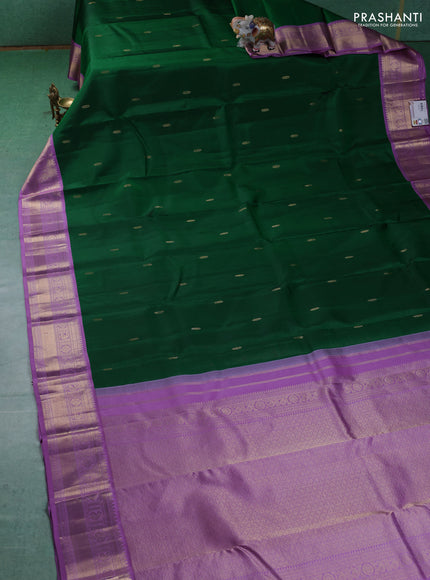 Pure kanchipuram silk saree green and lavender with zari woven buttas and zari woven korvai border