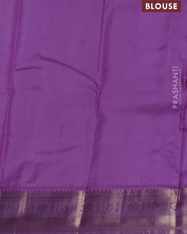 Pure kanchipuram silk saree green and lavender with zari woven buttas and zari woven korvai border