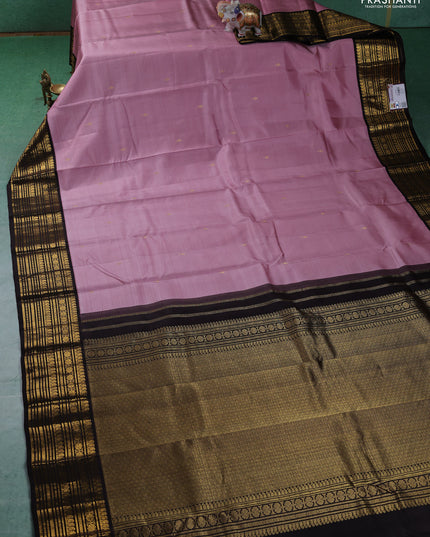 Pure kanchipuram silk saree light pink and coffee brown with zari woven buttas and zari woven korvai border