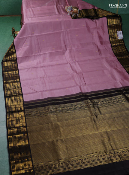 Pure kanchipuram silk saree light pink and coffee brown with zari woven buttas and zari woven korvai border